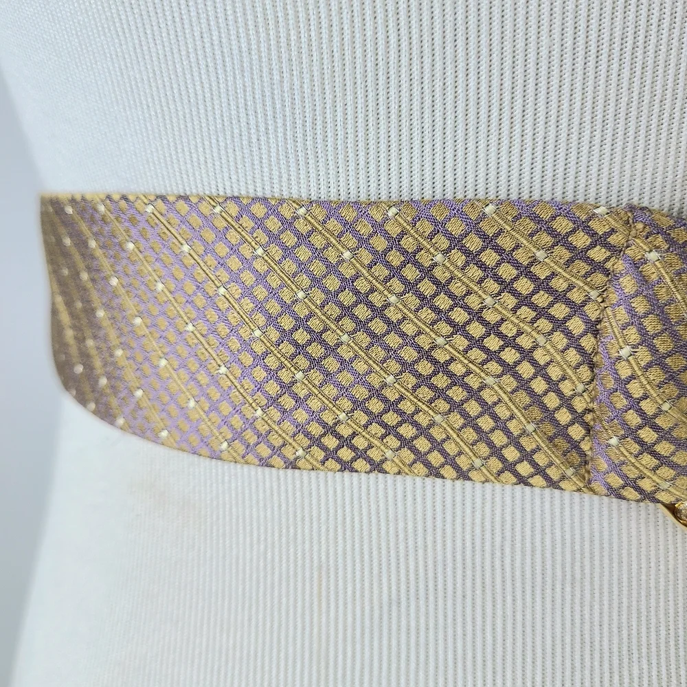 Another Line Silk Tan Paisley Vintage Rhinestone Crystal O-Ring Belt